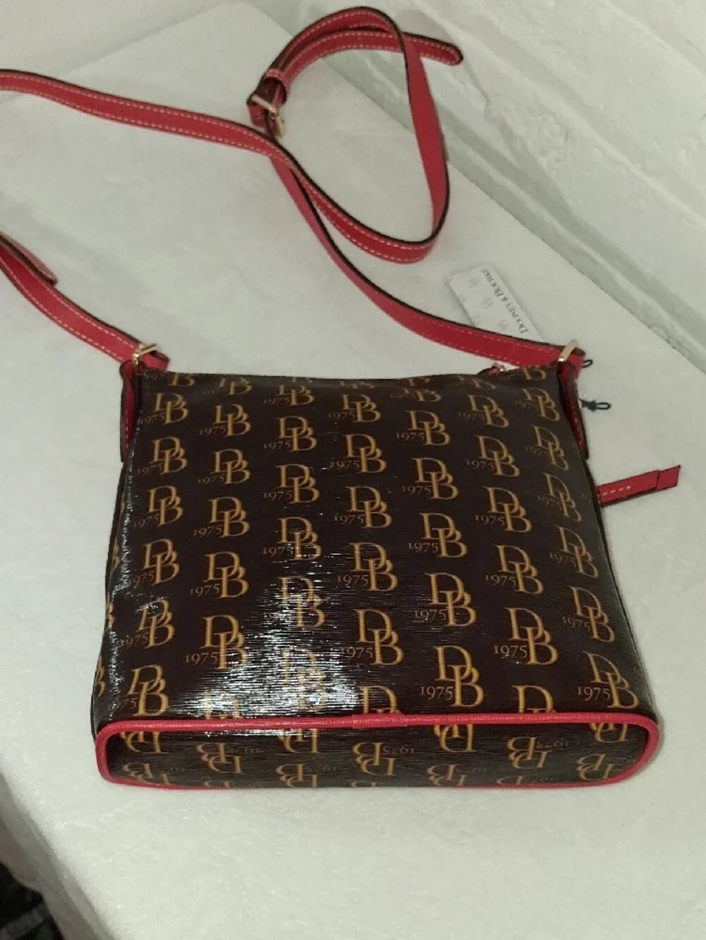 Dooney & Bourke Brown Signature Crossbody with Red Accents - Picture 6 of 6